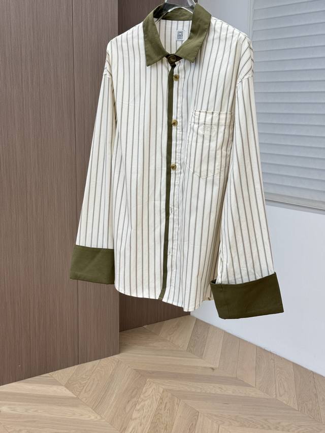 Totem 24Fw早春新款翻袖撞色领条纹衬衫 经典法式polo领设计彩黄白条纹相结合充满艺术感且很春夏穿着的一件 Sml
